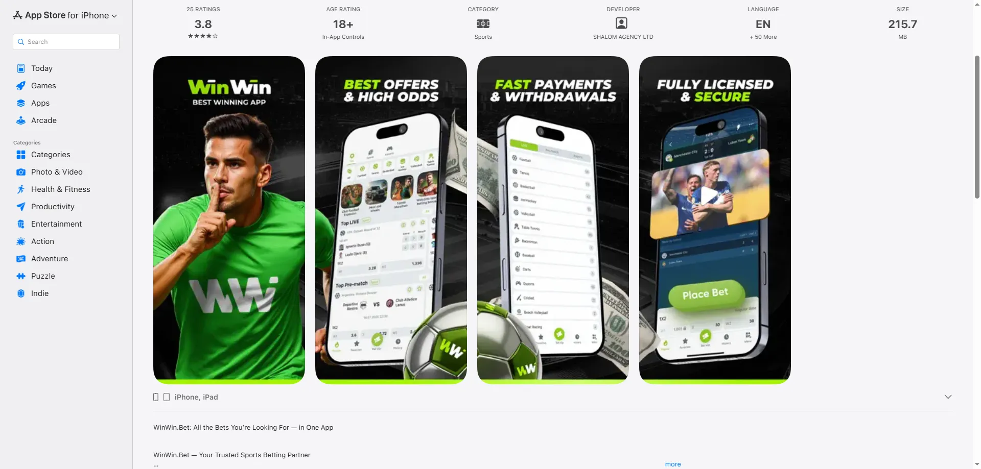 Application mobile WinWin Bet CI Android APK et iOS PWA t&eacute;l&eacute;chargement