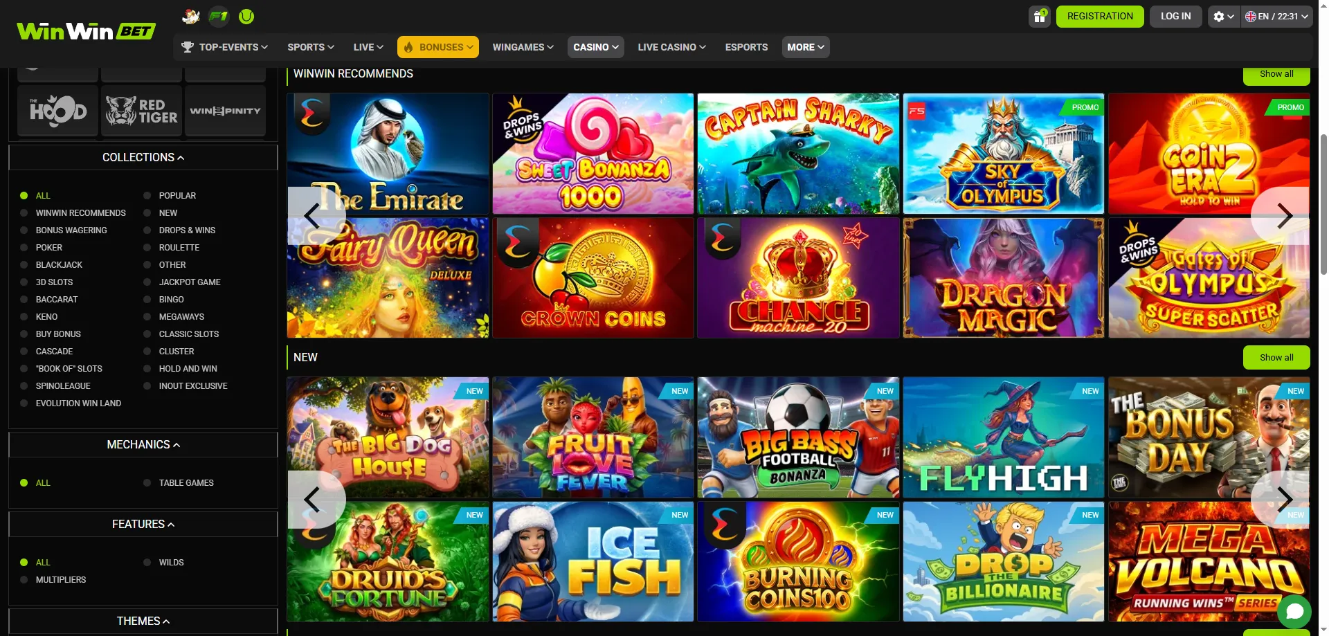Machines &agrave; sous WinWin Bet CI &mdash; plus de 5000 jeux certifi&eacute;s disponibles